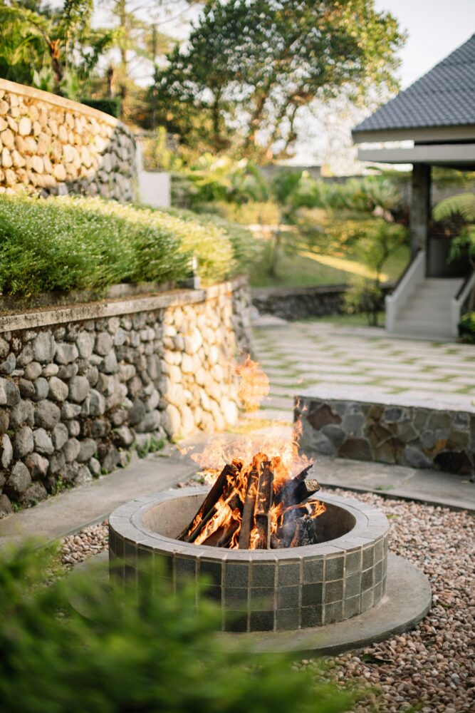 concrete fire pit in patio